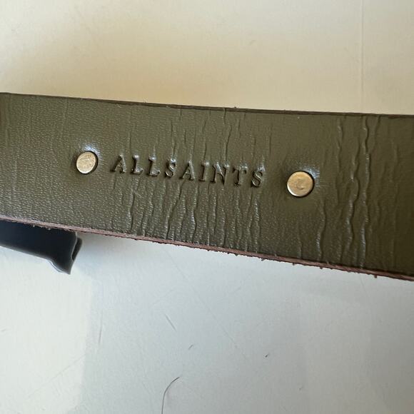 All Saints Pindot Gold Olive Green Studded Leather Skinny Waist Belt Womens XL main image 9
